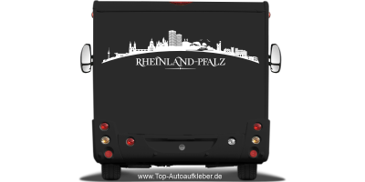 Wohnmobilaufkleber Skyline Rheinland-Pfalz auf dunklem Wohnmobil - Ansicht Farbauswahl