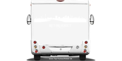 Wohnmobilaufkleber Skyline Ruhrgebiet auf hellem Wohnmobil - Ansicht Farbauswahl