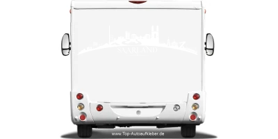 Wohnmobilaufkleber Skyline Saarland auf hellem Wohnmobil - Ansicht Farbauswahl