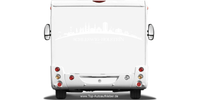 Wohnmobilaufkleber Skyline Schleswig-Holstein auf hellem Wohnmobil - Ansicht Farbauswahl