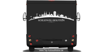 Wohnmobilaufkleber Skyline Schleswig-Holstein auf dunklem Wohnmobil - Ansicht Farbauswahl