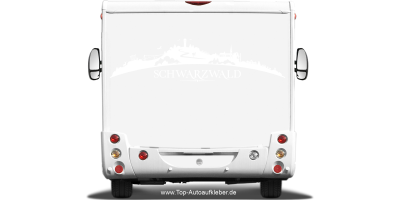 Wohnmobilaufkleber Skyline Schwarzwald auf hellem Wohnmobil - Ansicht Farbauswahl