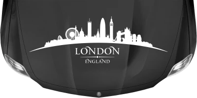 Wohnmobilaufkleber Skyline von London auf dunkler Motorhaube - Ansicht Farbauswahl