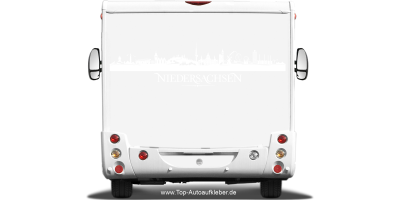 Wohnmobilaufkleber Skyline von Niedersachsen auf hellem Wohnmobil - Ansicht Farbauswahl
