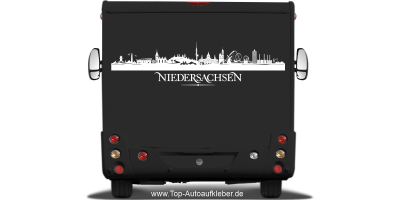 Wohnmobilaufkleber Skyline von Niedersachsen auf dunklem Wohnmobil - Ansicht Farbauswahl