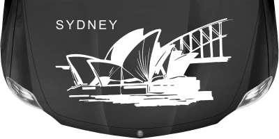 Wohnmobilaufkleber Sydney auf dunkler Motorhaube - Ansicht Farbauswahl