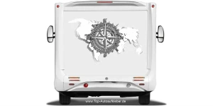 Wohnmobil Dekor Windrose mit Weltkarte