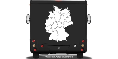 Wohnmobildekor Deutschland Karte auf schwarzem Fahrzeug in Wunschfarbe