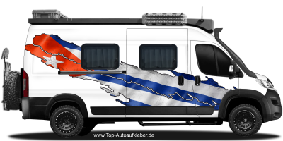 Wohnmobildekor Flagge Kuba auf Fahrzeugseite von Kastenwagen