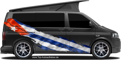 Wohnmobildekor Flagge Kuba auf Fahrzeugseite von dunklem Camper Van