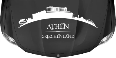 Wohnmobilsticker Skyline Athen auf dunkler Motorhaube - Ansicht Farbauswahl