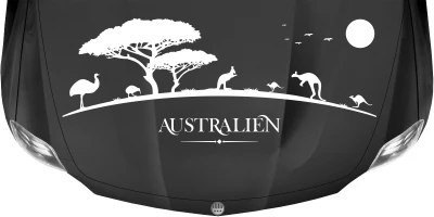 Wohnmobilsticker Australien auf dunkler Motorhaube - Ansicht Farbauswahl