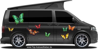 Wohnmobilaufkleber Falter XXL Set auf dunklem Van