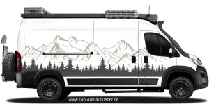 Mobile Preview: Aufkleber für alle Fahrzeuge eines Bergzugs mit Tannen