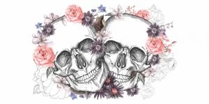 Van Aufkleber Zwei Totenköpfe mit Blumen