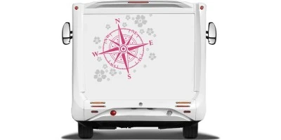 Mobile Preview: Aufkleber fürs Wohnmobil mit Kompass und Blüten