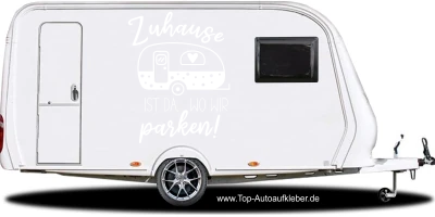Wohnwagenaufkleber Zuhause ist auf Seite eines hellen Wohnwagens - Ansicht Farbauswahl