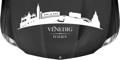 Wohnmobilsticker Skyline Venedig auf dunkler Motorhaube - Ansicht Farbauswahl