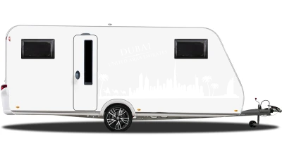 Wohnmobilsticker Skyline Dubai auf hellem Wohnwagen - Ansicht Farbauswahl