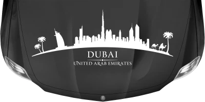 Wohnmobilsticker Skyline Dubai auf dunkler Motorhaube - Ansicht Farbauswahl